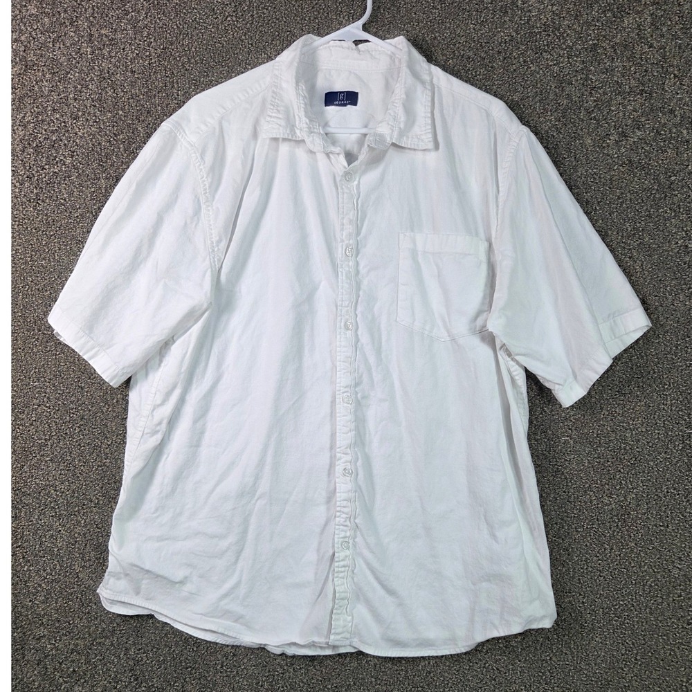 George Button Down Shirt Mens XL White Short Sleeve Cotton Blend Stretch 00539